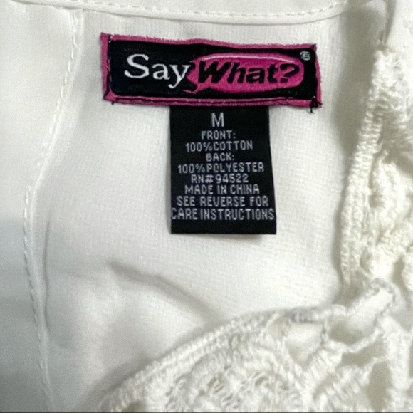Say What ? Crop Top White Size M Embroidered Open sleeveless Slit Back - Picture 8 of 8